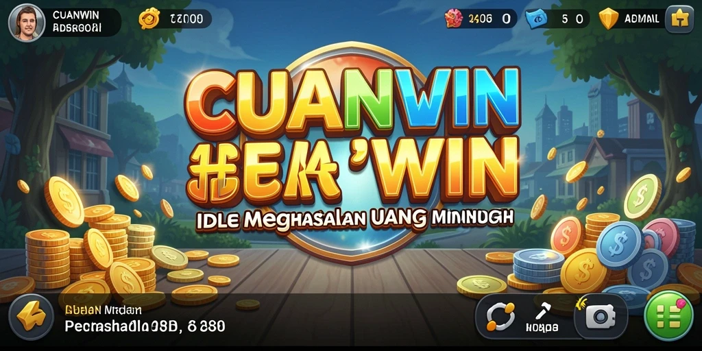 Screenshot gameplay <strong>CUANWIN</strong> yang menunjukkan penghasilan otomatis dan pengembangan bisnis.