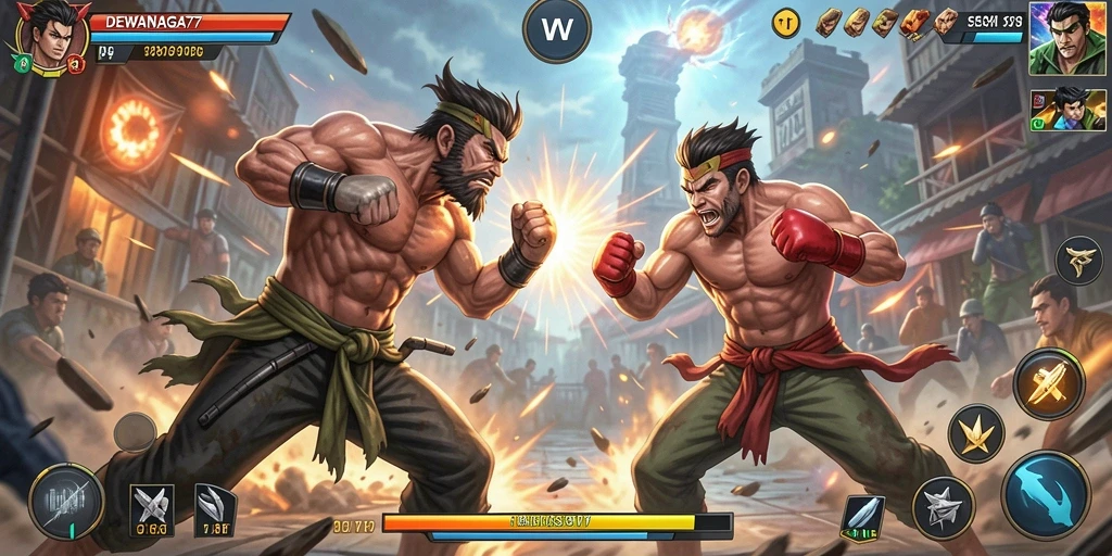 Screenshot DEWANAGA77 menampilkan aksi pertarungan yang mendebarkan.