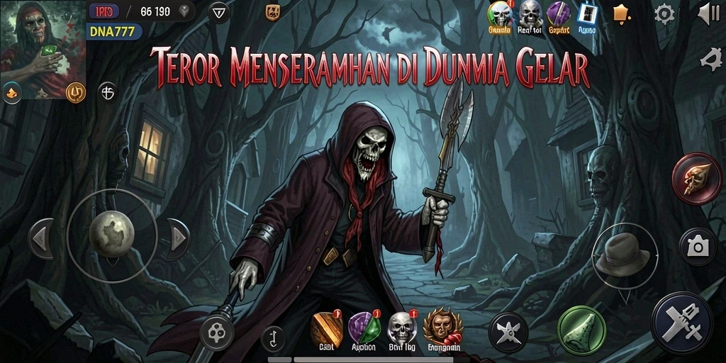 Tampilan gameplay menegangkan dari DNA777 saat menjelajahi dunia horor.