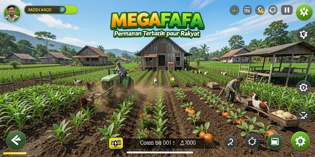 Screenshot MEGAFAFA menampilkan kesenangan bertani dalam gameplay yang menyenangkan.