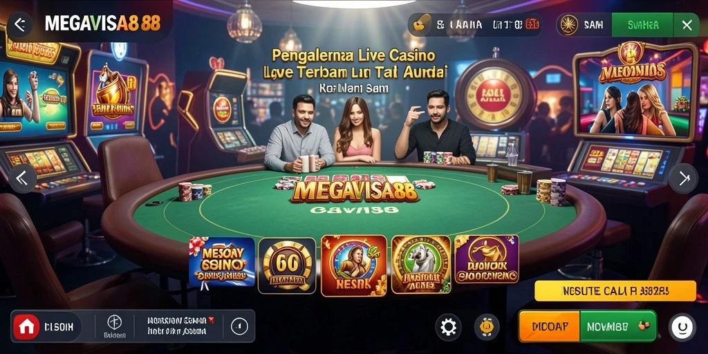 Screenshot gameplay Live Casino MEGAVISA88 dengan dealer langsung dan suasana kasino.