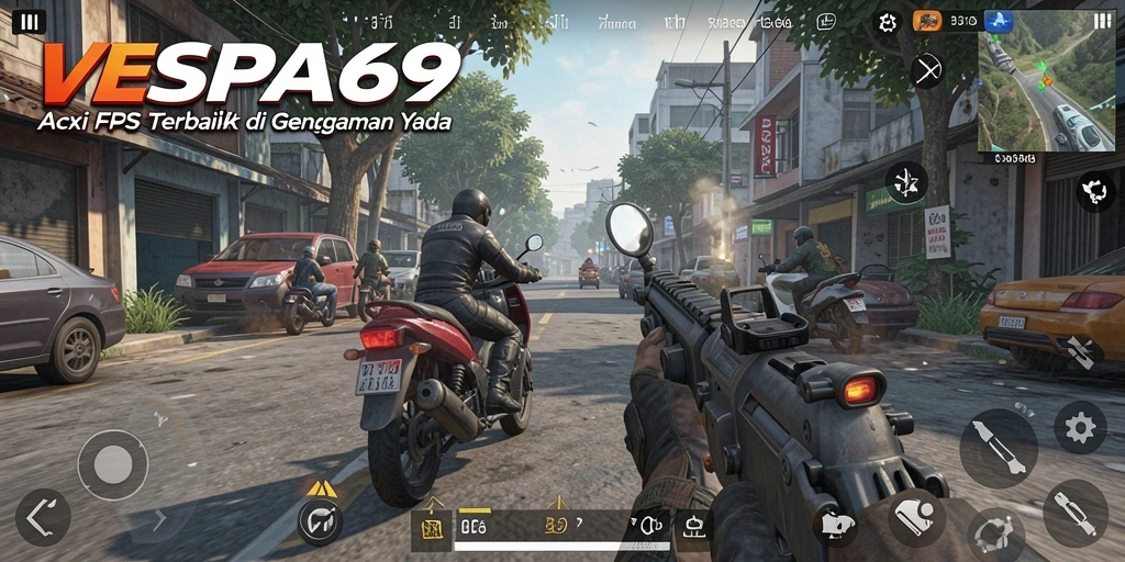 Tampilan gameplay mendebarkan dari VESPA69 dalam aksi FPS.