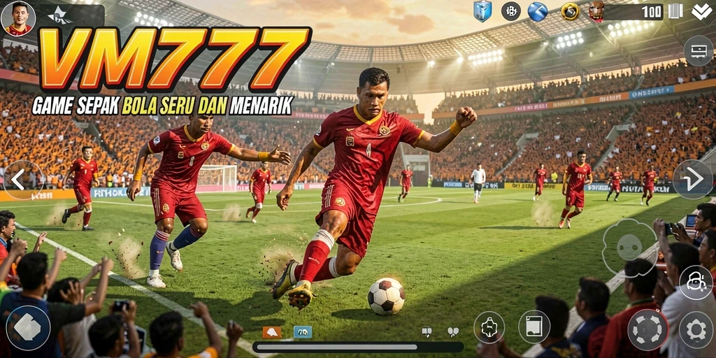 Tampilan gameplay VM777 yang mendebarkan dengan aksi sepak bola seru.